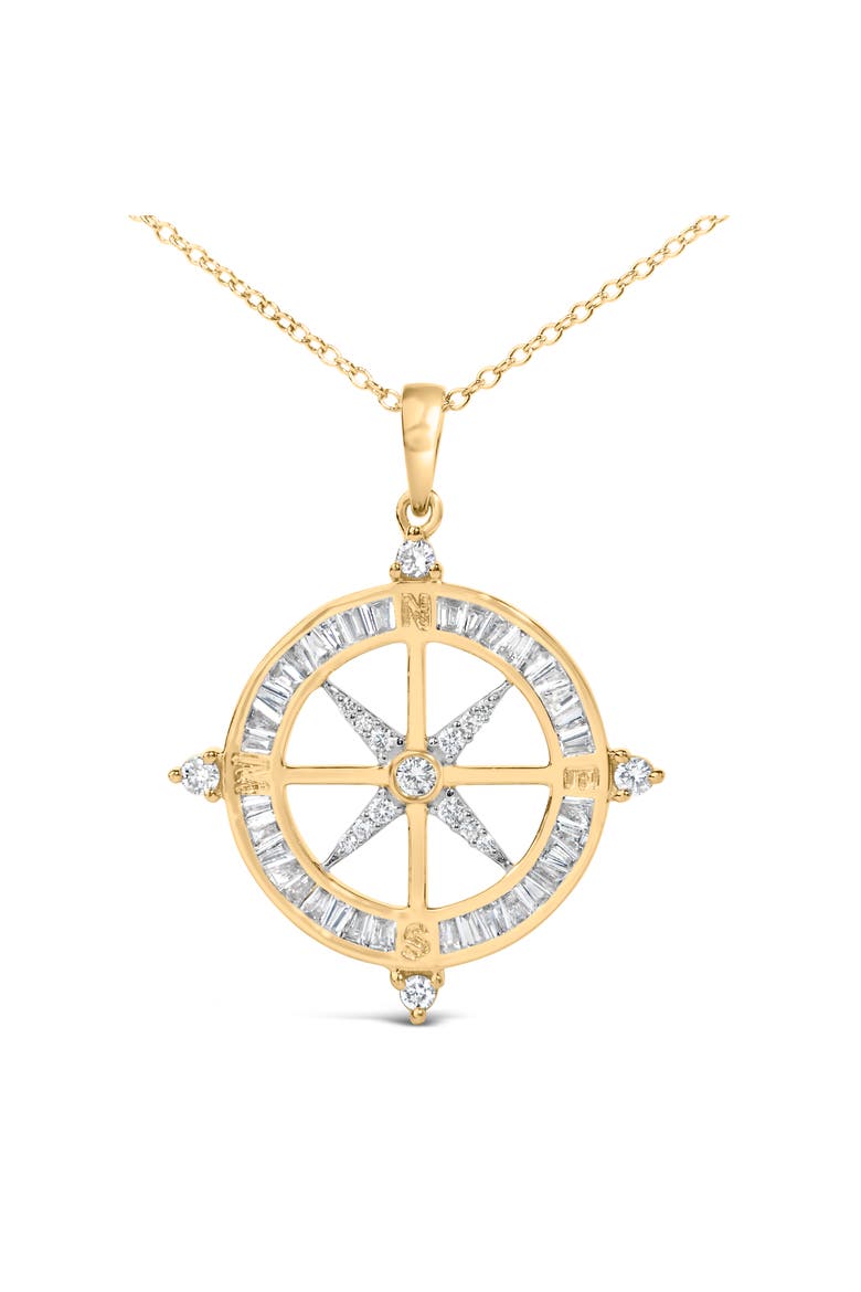 14K Yellow Gold Plated Sterling Silver 3/4 Cttw Diamond Compass Medallion Pendant Necklace, Alternate, color, Yellow Gold over Silver