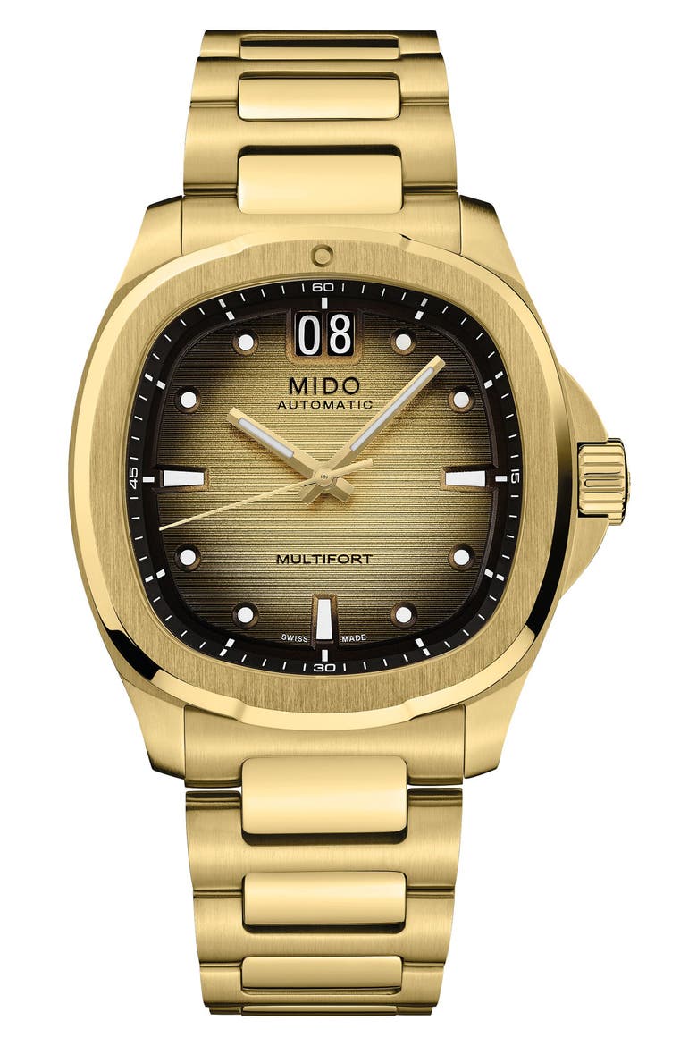 Multifort TV Big Date Automatic Bracelet Watch, 39.2mm x 40mm, Alternate, color, GOLD
