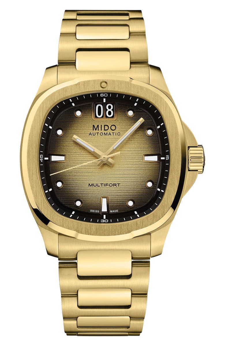 MIDO Multifort TV Big Date Automatic Bracelet Watch, 39.2mm x 40mm, Alternate, color, Gold