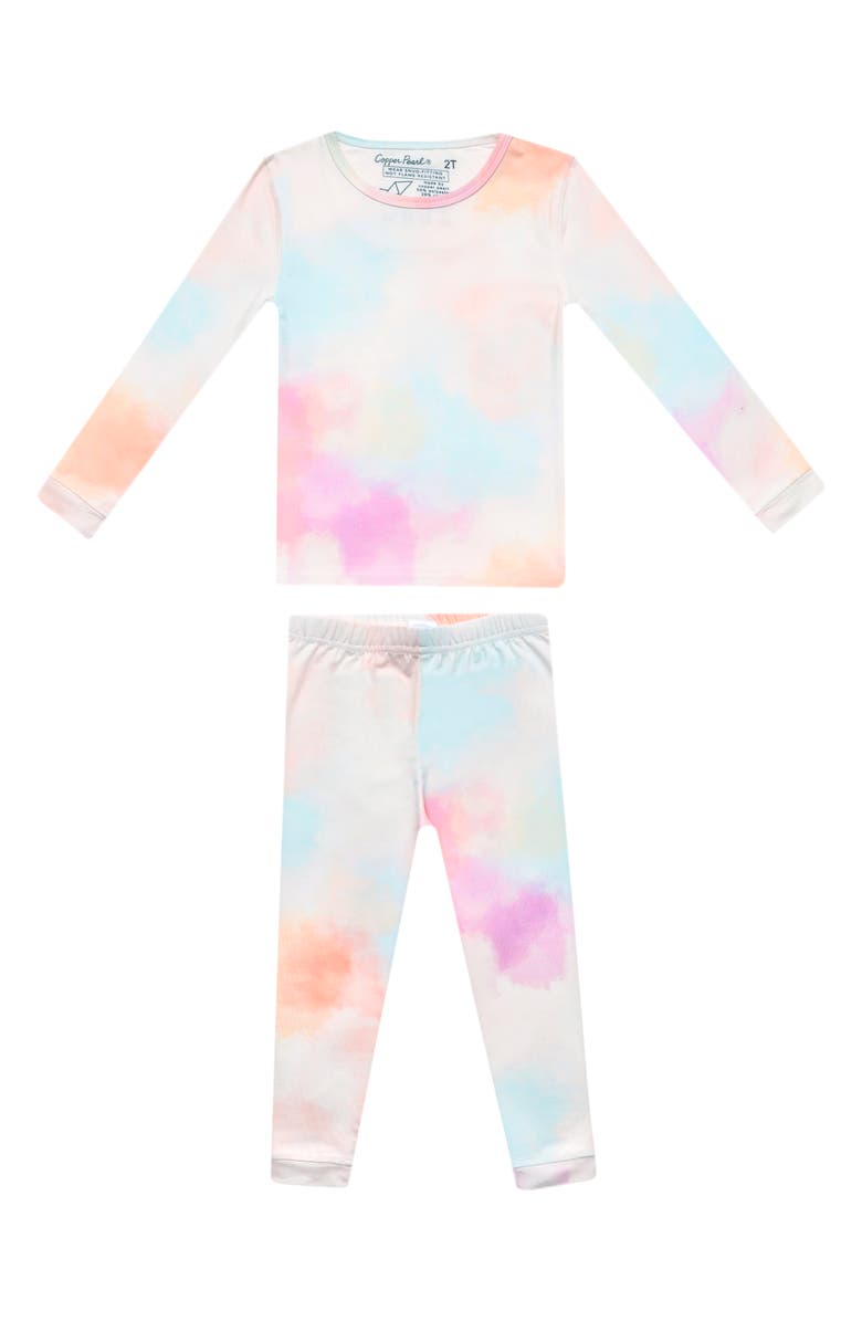Copper Pearl Nova Tie Dye Fitted Two-Piece Pajamas, Main, color, Lght/ Pastel Orange