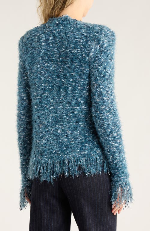 L'agence Azure Knit Fringe Cardigan Blazer In Blue