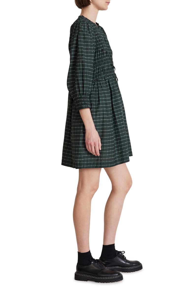 Aldea Smocked Organic Cotton Babydoll Dress, Alternate, color, BLACK AND GREEN STRIPES