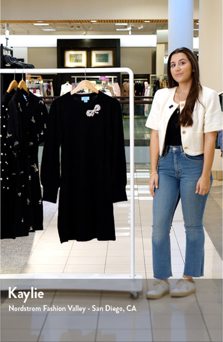 Bow Appliqué Long Sleeve Sweater Dress, sales video thumbnail