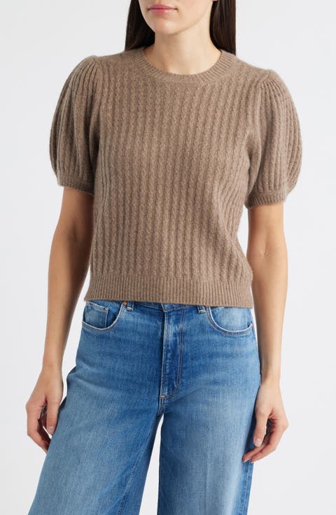 Lucerne Puff Sleeve Cable Knit Cashmere Sweater