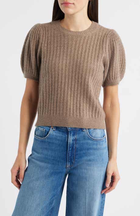 PAIGE Lucerne Puff Sleeve Cable Knit Cashmere Sweater