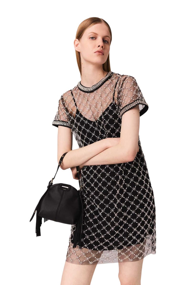 maje Mini embroidered tulle dress, Alternate, color, 