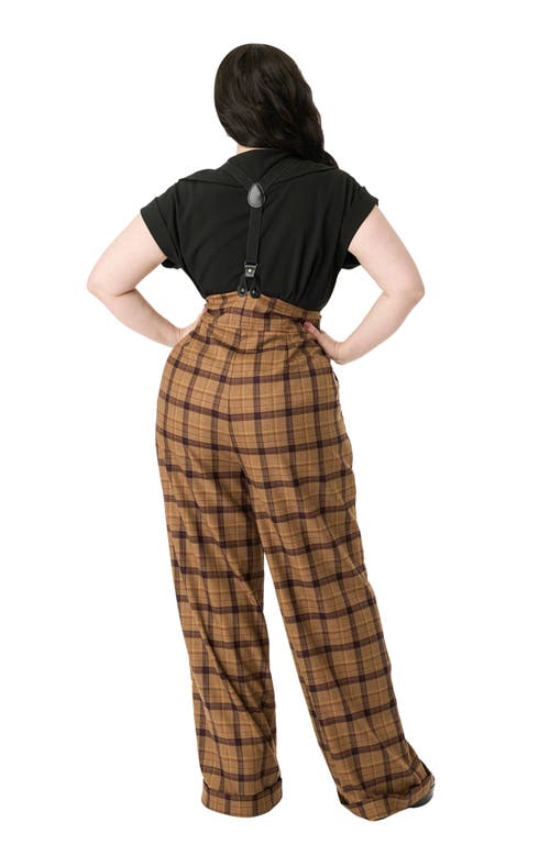 Unique Vintage Plus Size Thelma High Waist Suspender Pants In Brown