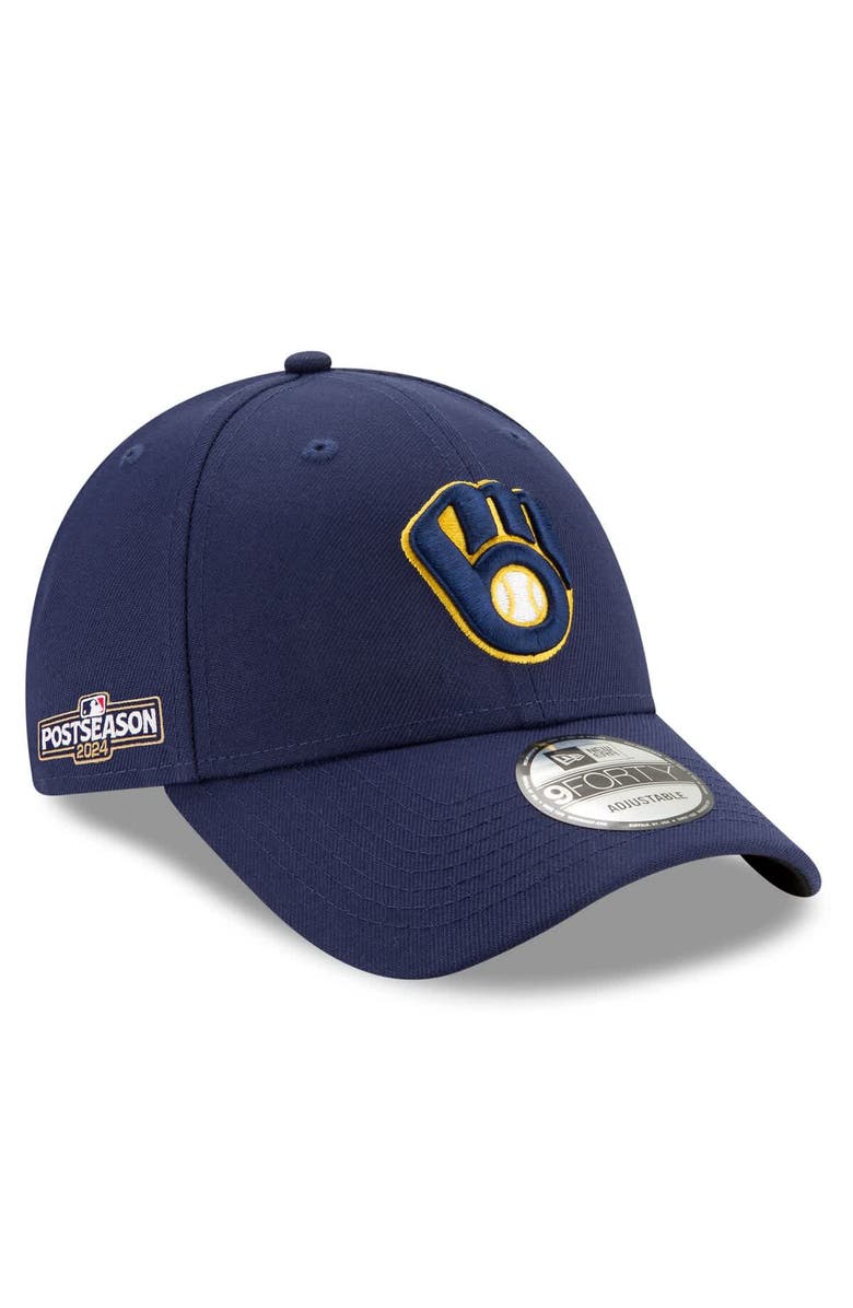 New Era Men's New Era Navy Milwaukee Brewers 2024 MLB Postseason Side Patch 9FORTY Adjustable Hat, Main, color, 