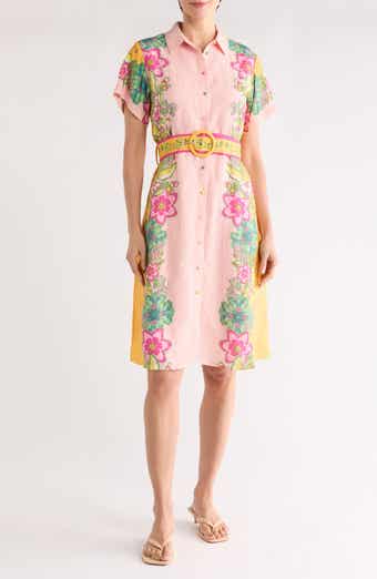 T Tahari Floral Short Sleeve Belted Shirtdress