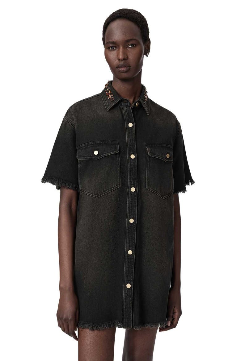 Filou Denim Minidress, Alternate, color, OVERDYED BROWN