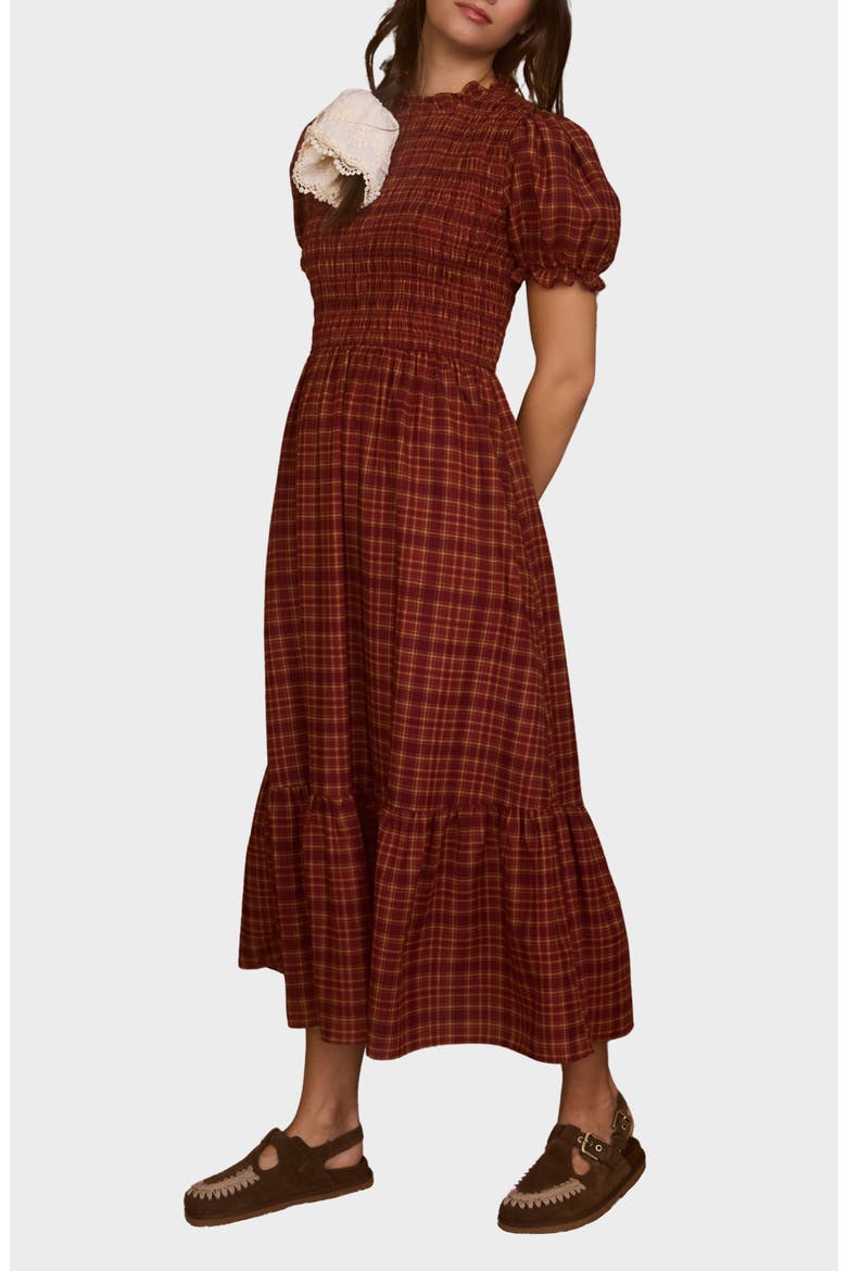 Puff Sleeve Maxi Dress, Alternate, color, RED MULTI