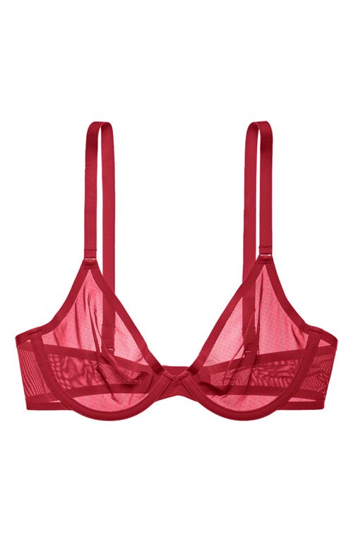 Cuup The Plunge Underwire Sheer Mesh Bra In Scarlet