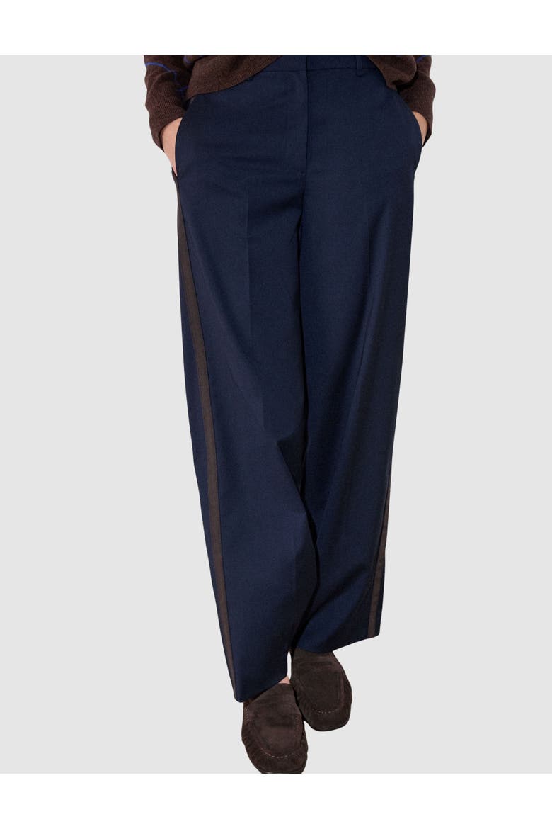Side Print Straight Trouser, Main, color, Navy