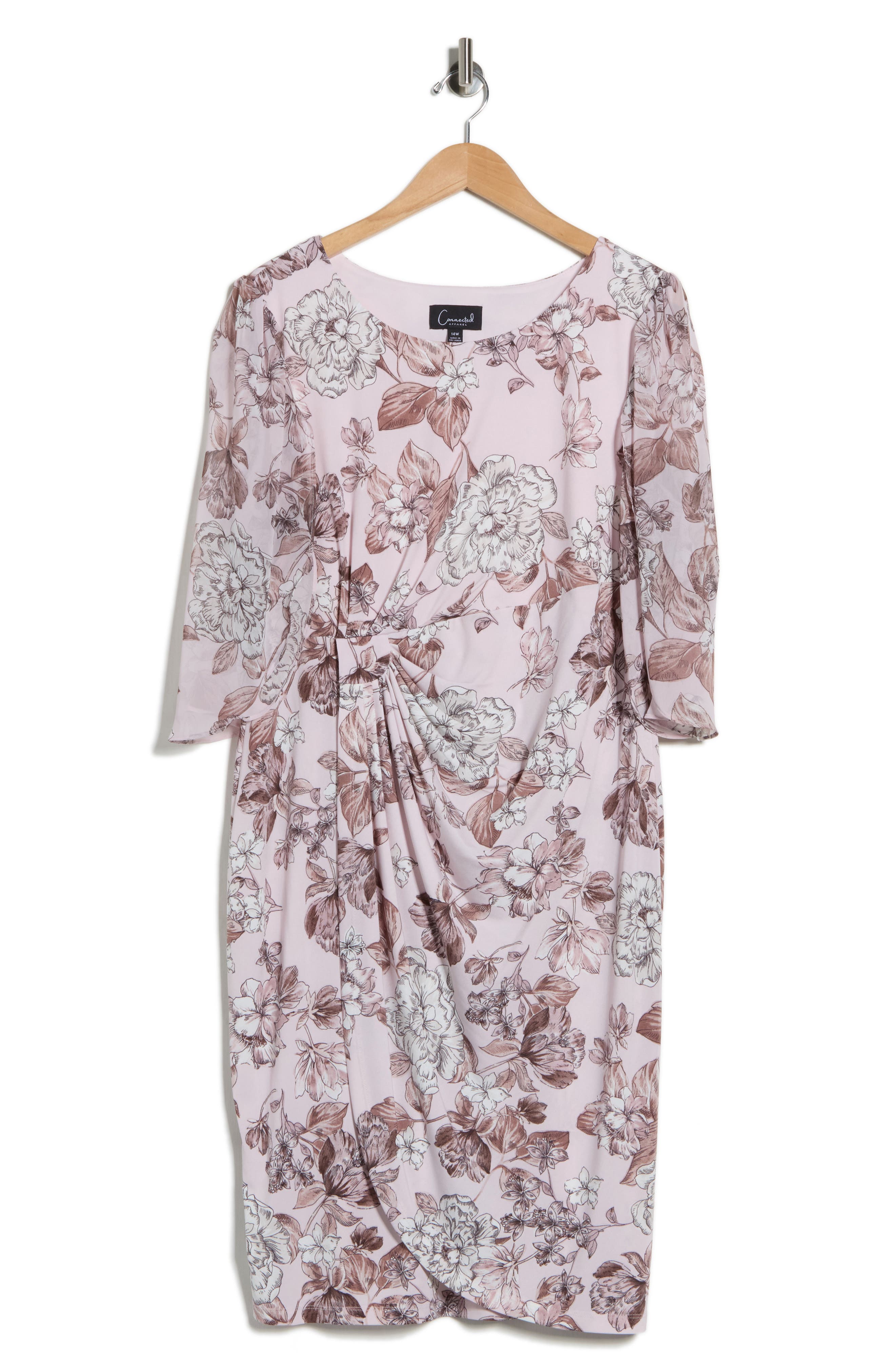 Connected Apparel Cape Sleeve Faux Wrap Dress