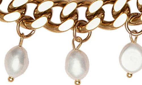 St. Moran Freshwater Pearl Charm Curb Link Necklace In Gold