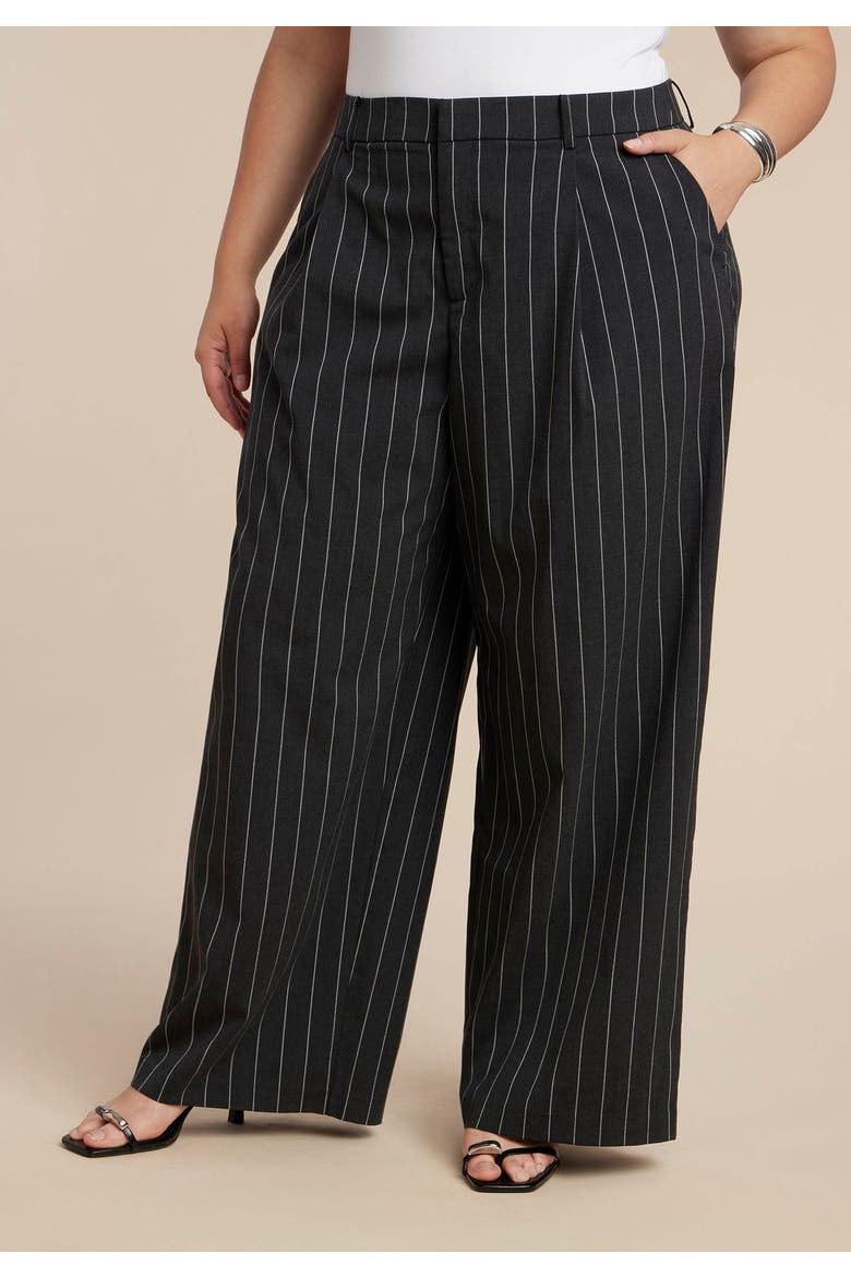 Wide Leg Pinstripe Trouser, Alternate, color, GREY AND WHITE