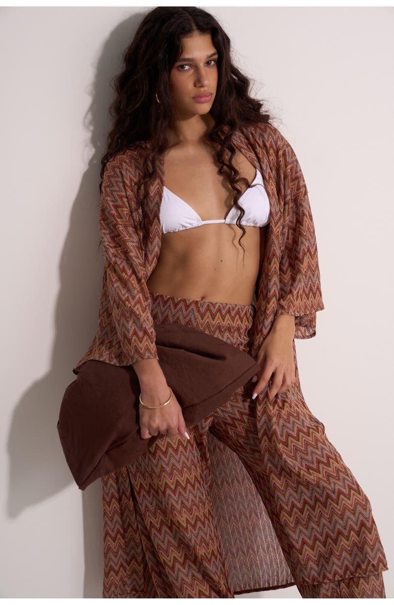 Gottex Beach Life Desert Mirage High Waist Wide Leg Beach Pants, Alternate, color, Multi-Brown