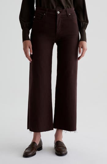 Ag Saige Mid Rise Ankle Wide Leg Jeans In Amaretto Noir