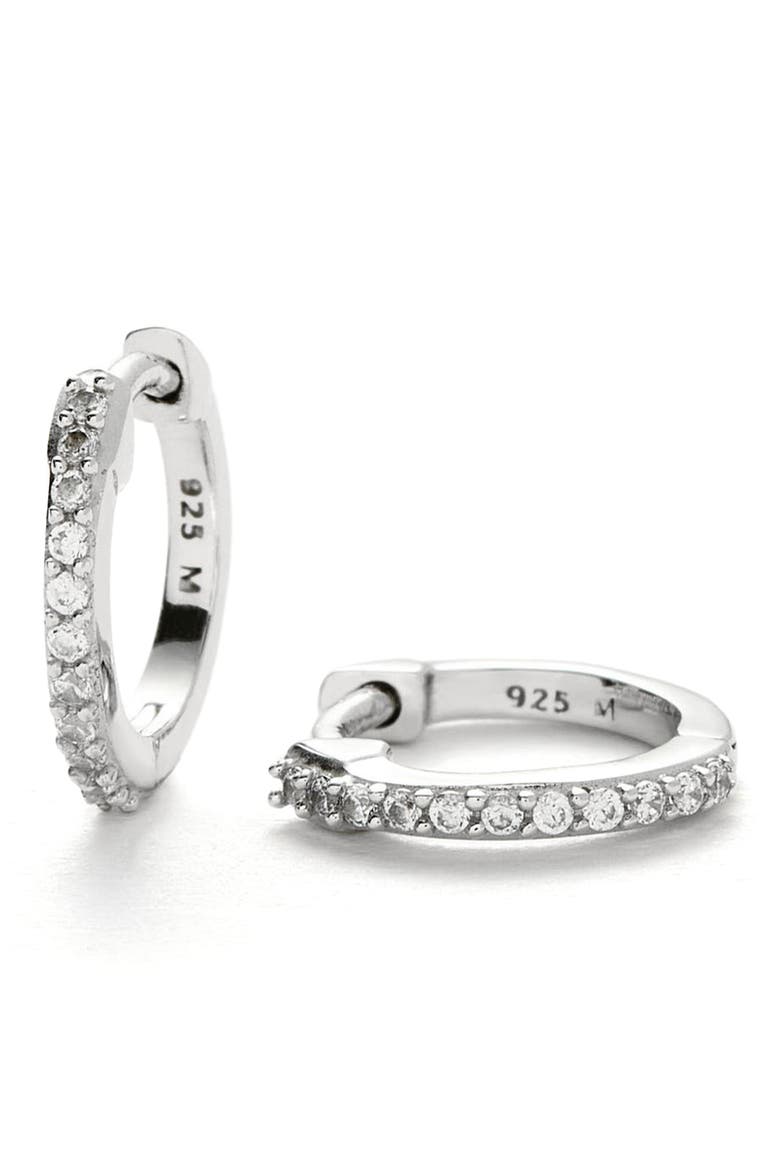 Pavé Huggie Hoop Earrings, Main, color, SILVER