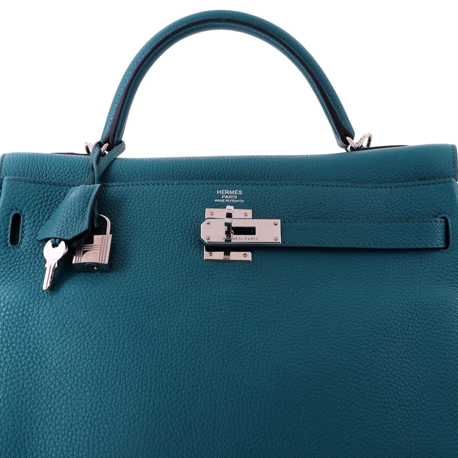 Pre-Owned Hermes Kelly Handbag Blue Togo with Palladium Hardware 32, Alternate, color, Bleu Izmir