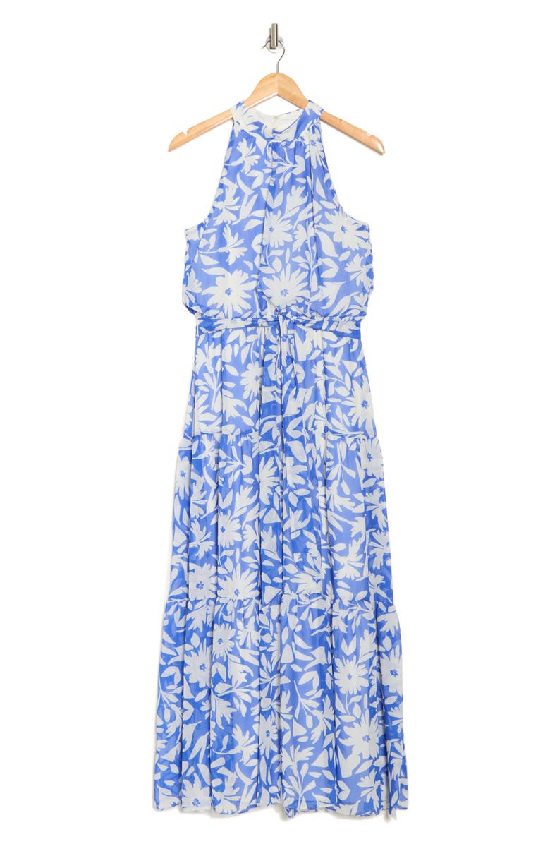 Donna Ricco Floral Sleeveless Tiered Chiffon Maxi Dress, Alternate, color, Blue Ivory