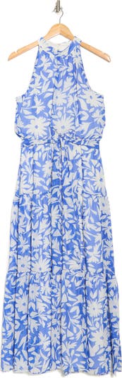 Floral Sleeveless Tiered Chiffon Maxi Dress