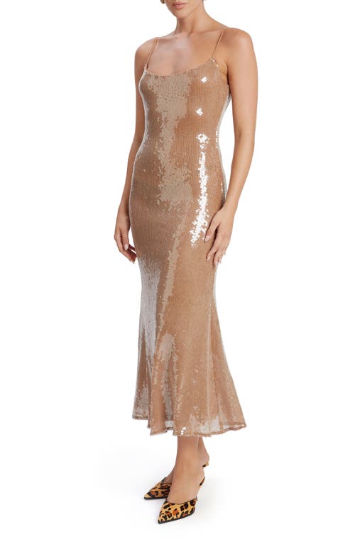 Bardot Ramira Sequin Cocktail Midi Dress In Beige