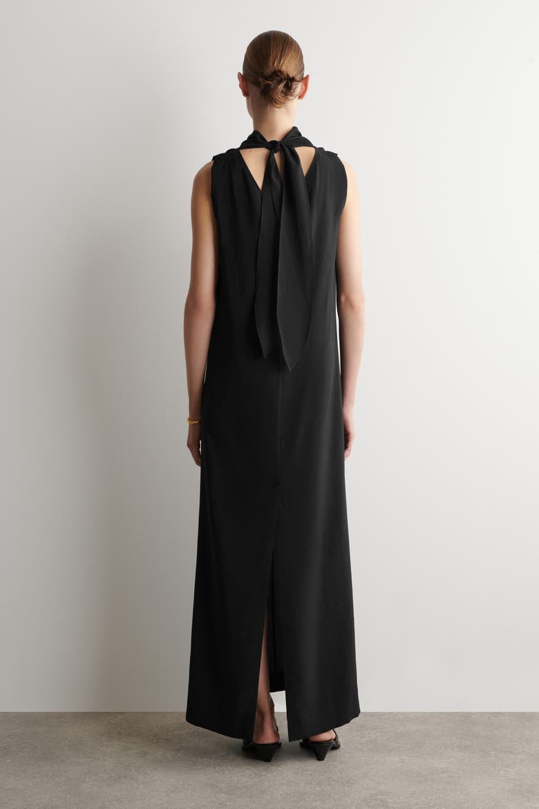 Draped Tie-detail Turtleneck Maxi Dress, Alternate, color, BLACK