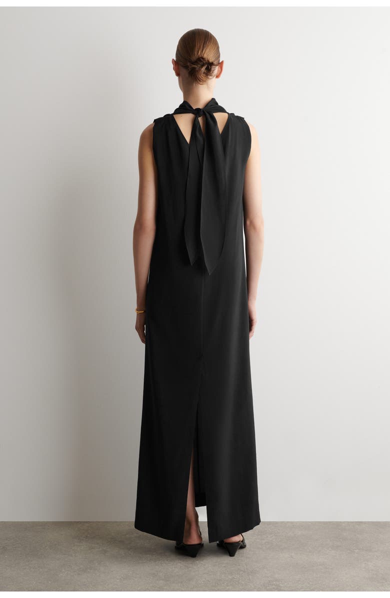 COS Draped Tie-detail High-neck Maxi Dress, Alternate, color, Black