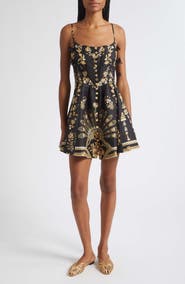 Camilla Crystal Embellished Linen & Silk Corset Dress