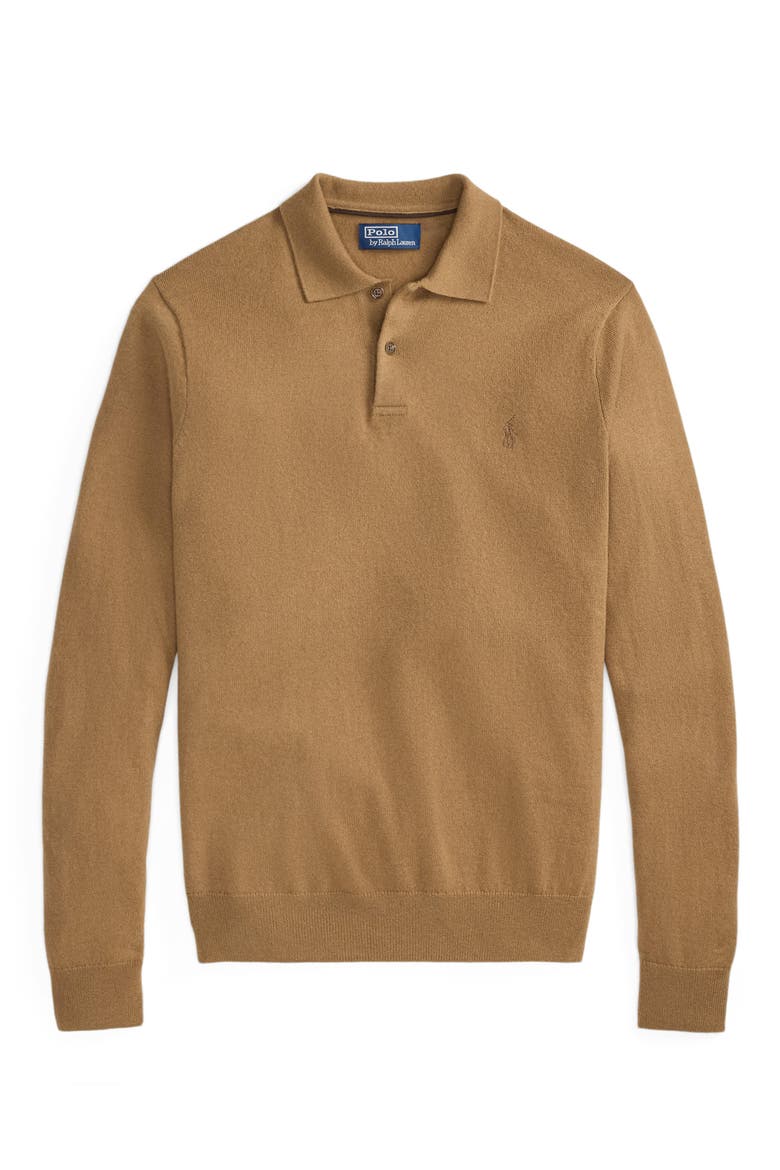 Merino Wool Polo Sweater, Alternate, color, TAN HTHR