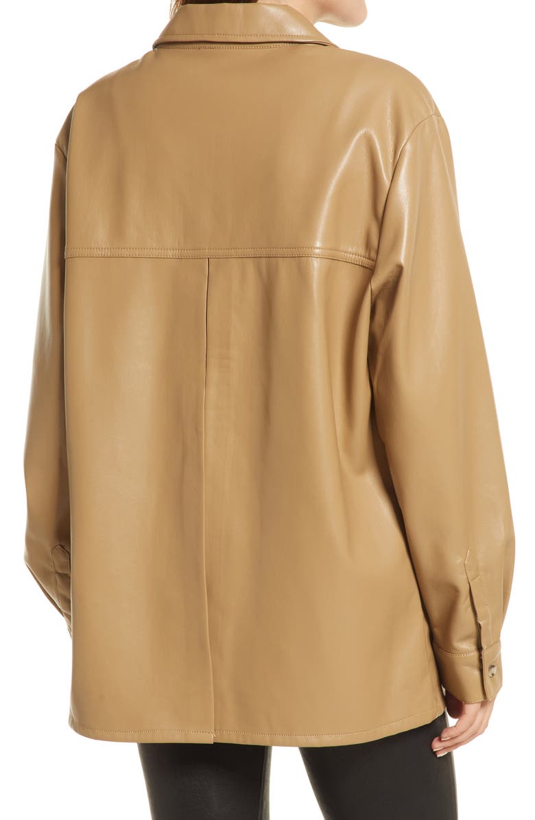 Good American Faux Leather Split Back Button-Up Shirt, Alternate, color, Warm Caramel003