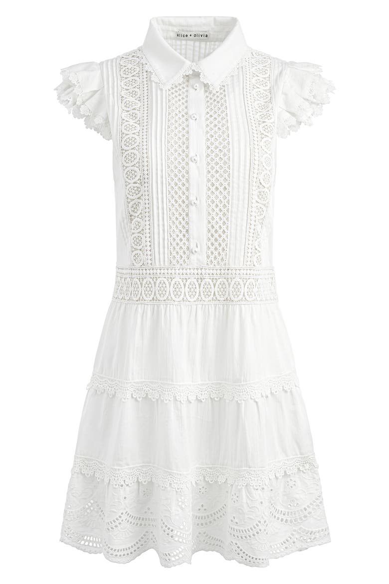 Meeko Embroidered Eyelet & Lace Trim Cotton Minidress, Alternate, color, OFF WHITE