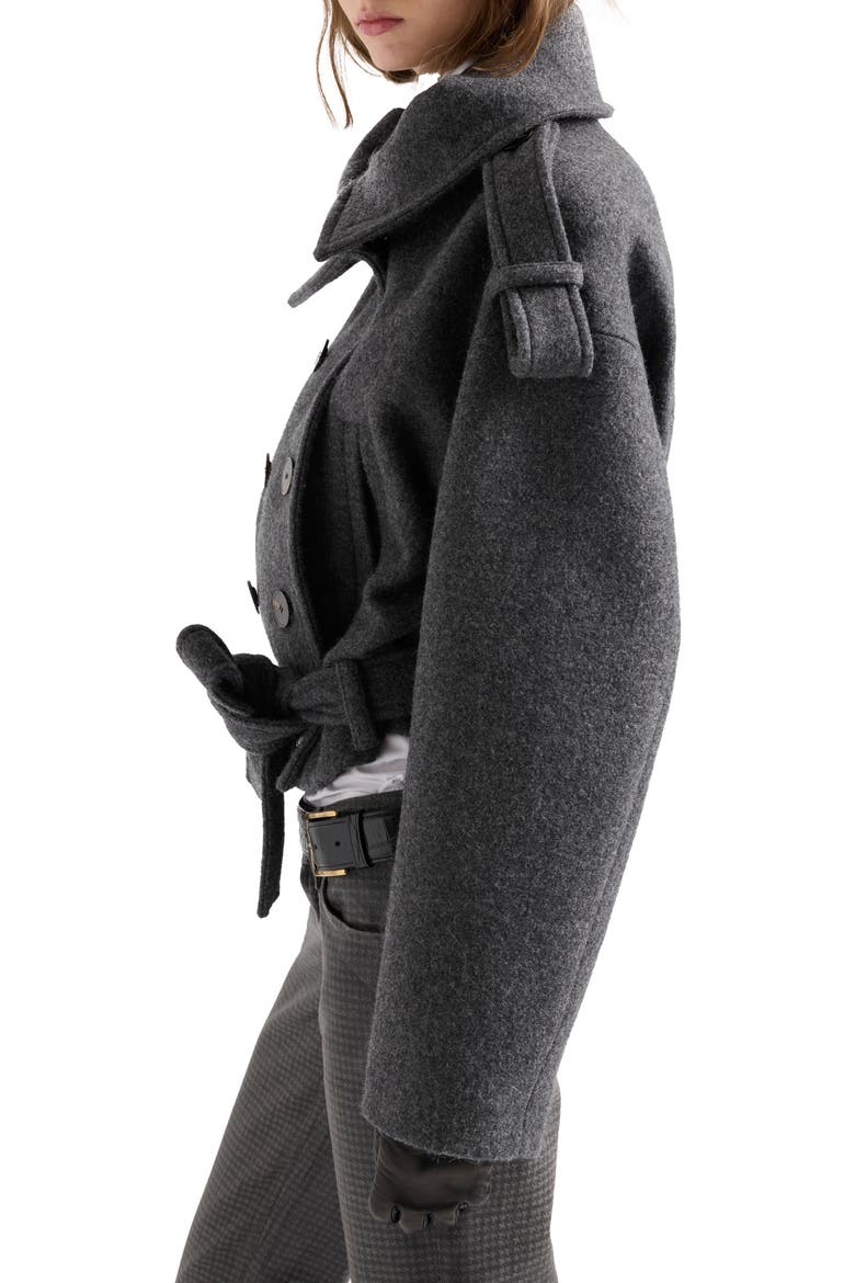 Double Breasted High Neck Wool Blend Jacket, Alternate, color, WOOL BLEND GUNM