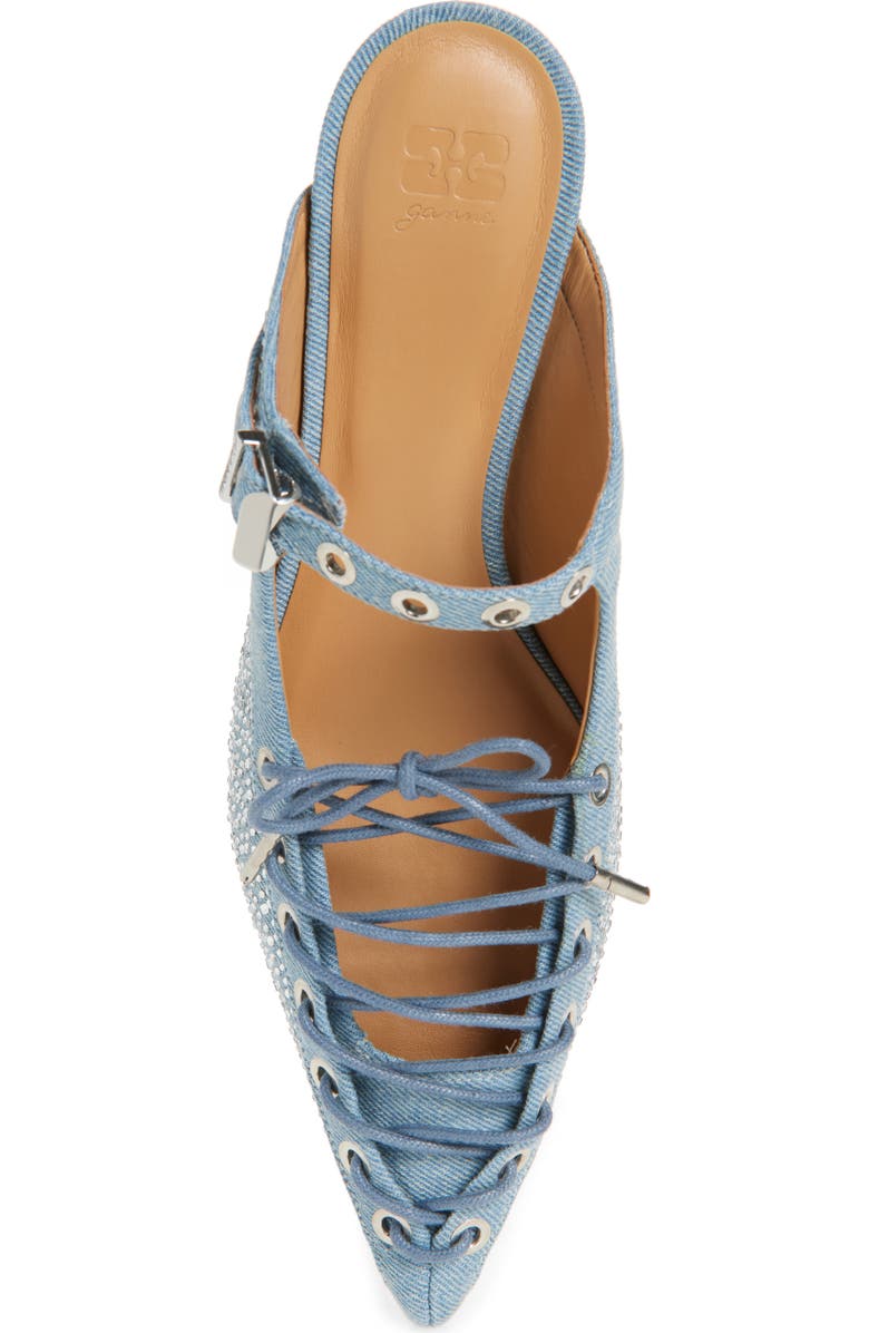 Ganni Eyelets Lace-Up Mule, Alternate, color, Faded Denim