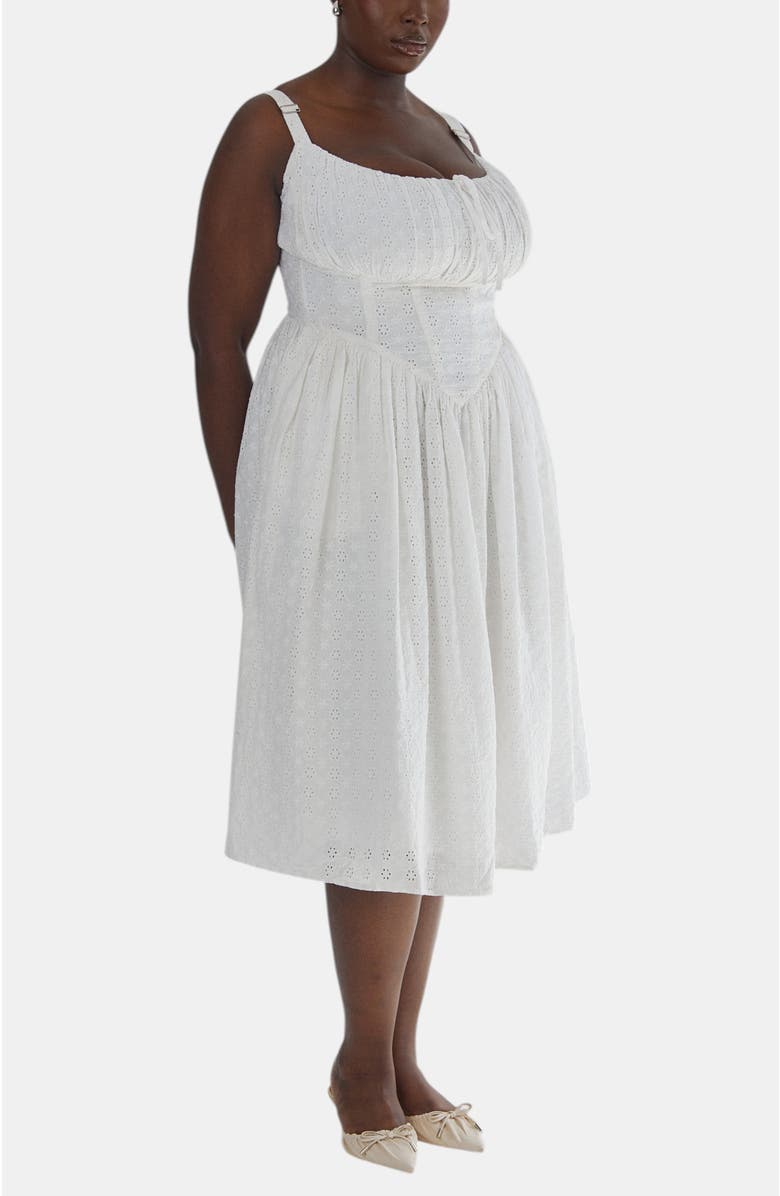 Taideux Marie Fuller Bust Embroidered Cotton Midi Corset Dress, Alternate, color, Ivory