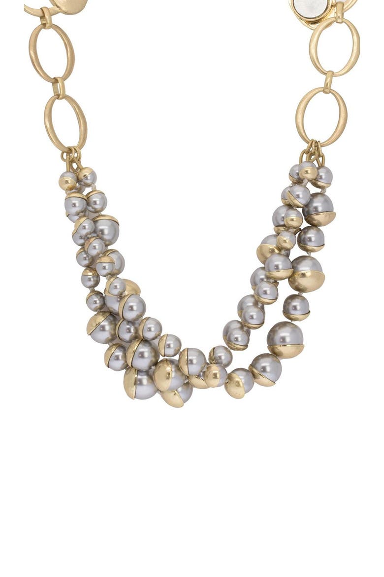 Half Moon Imitation Pearl Cluster Statement Necklace, Main, color, GREY