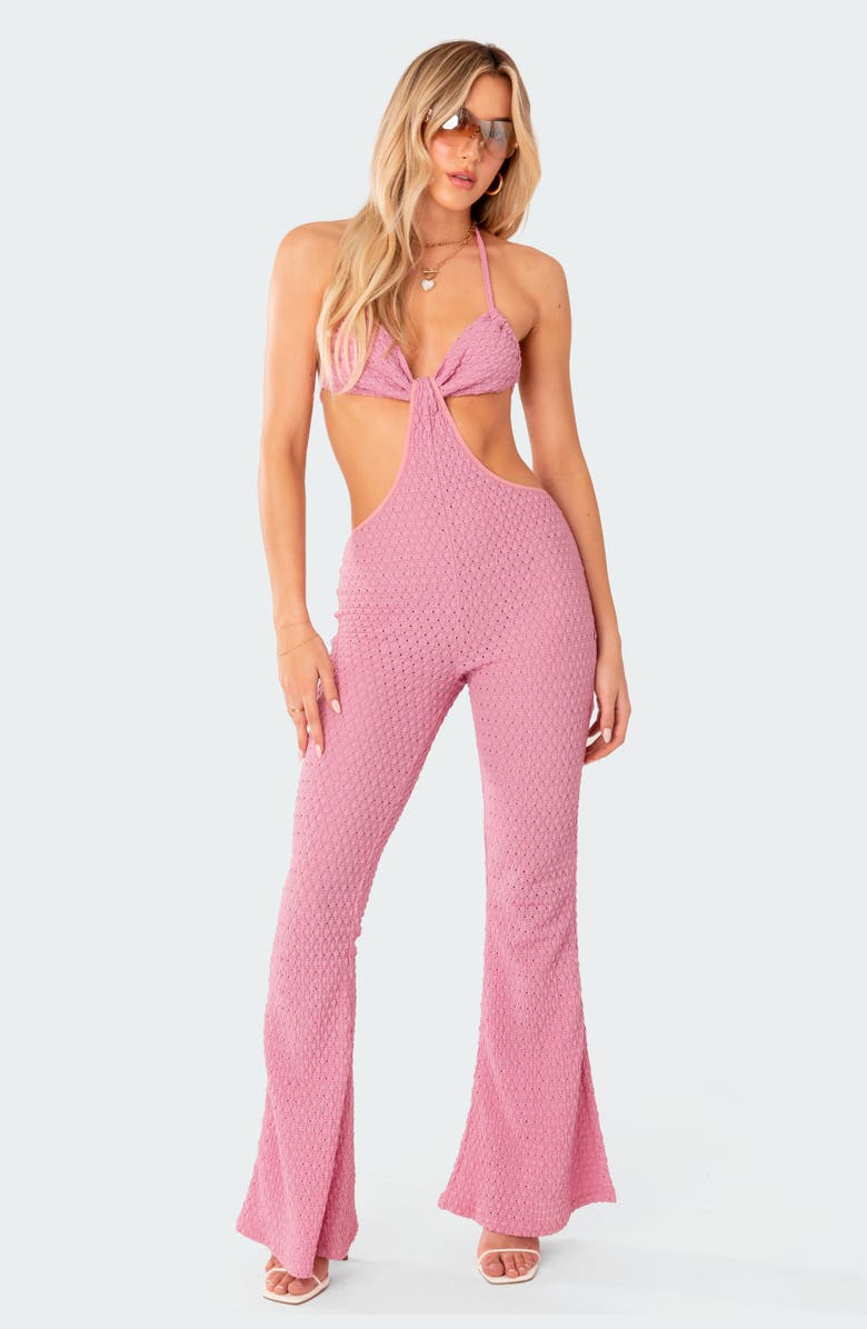 EDIKTED Prim Cutout Detail Knit Jumpsuit, Alternate, color, 