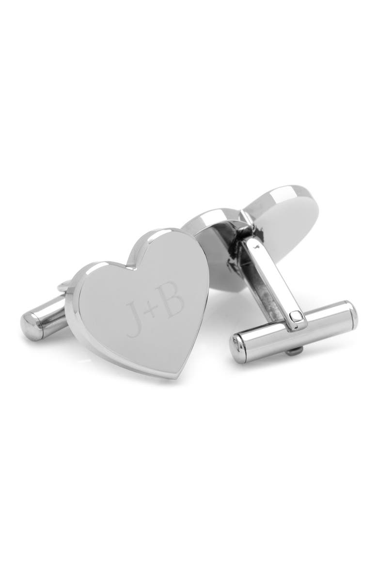 Engravable Heart Cuff Links, Alternate, color, SILVER