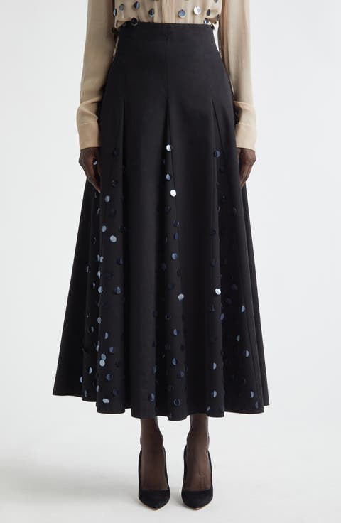 Paillette Cotton Poplin Godet Skirt