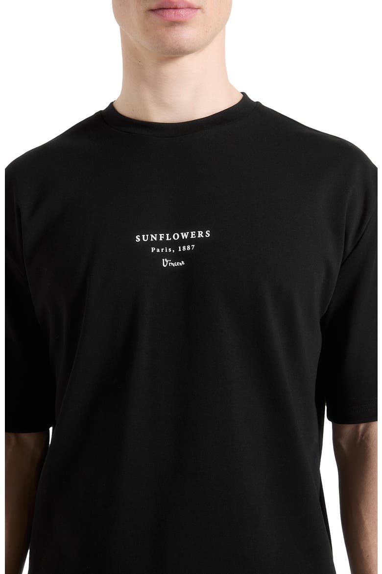 Sunflowers Van Gogh Cotton T-Shirt, Alternate, color, Black