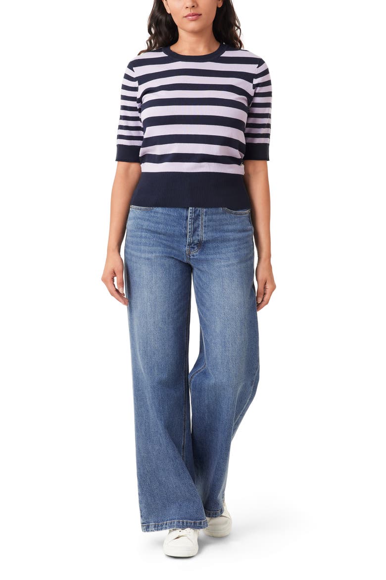 Crewneck Short Sleeve Sweater, Alternate, color, SKY CAPTAIN/ LAVENDER STRIPE