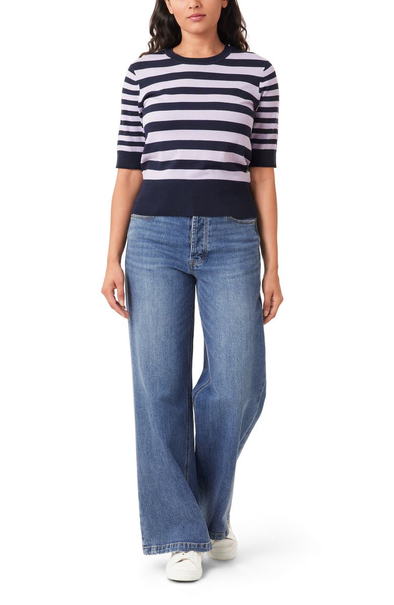 Scotch & Soda Crewneck Short Sleeve Sweater, Alternate, color, Sky Captain/ Lavender Stripe