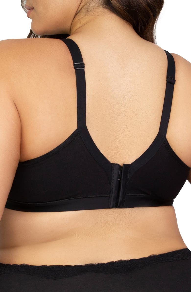 Curvy Couture Lace Trim Wireless Bra, Alternate, color, Black On Black