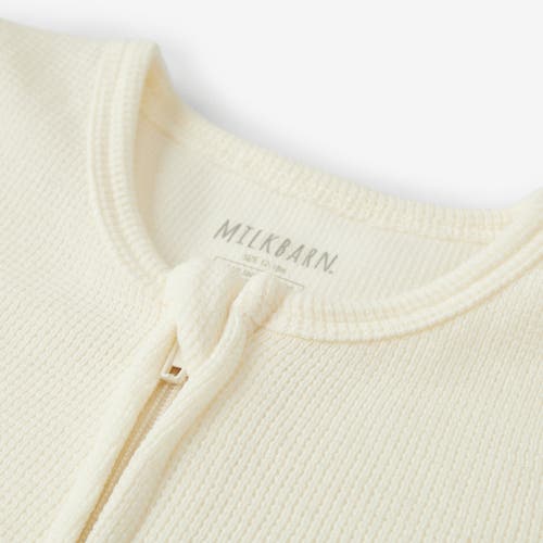 Milkbarn Waffle Zipper Pajama In White