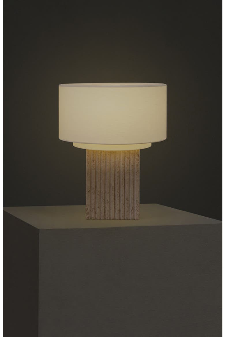 Atticus 15" Modern LED Natural Limestone Table Lamp with Cotton Fabric Shade, Alternate, color, Cream