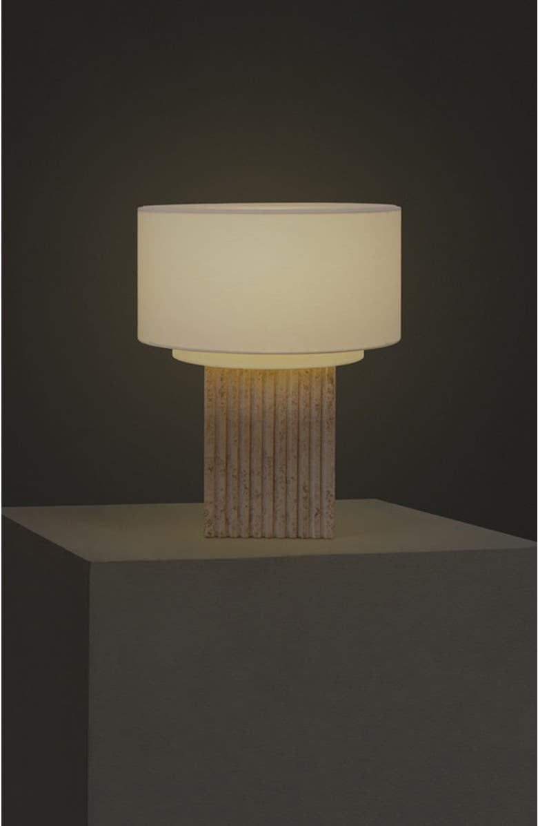 Brightech Atticus 15" Modern LED Natural Limestone Table Lamp with Cotton Fabric Shade, Alternate, color, Cream