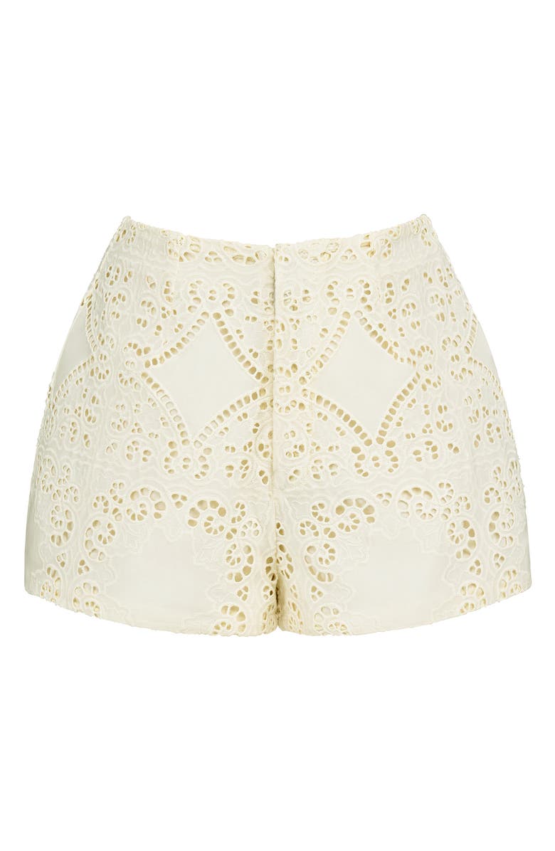HOUSE OF CB Eman Broderie Anglaise Cotton Shorts, Alternate, color, White