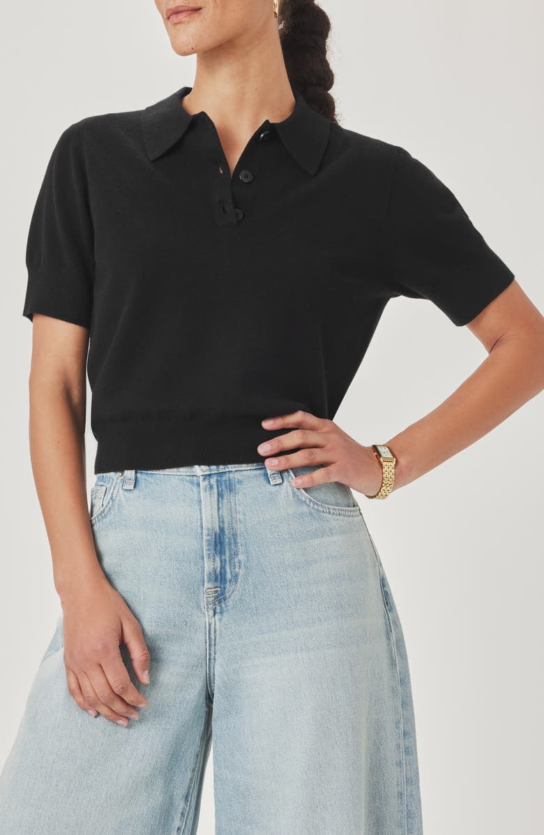 Splendid Christa Crop Polo Sweater, Main, color, Black