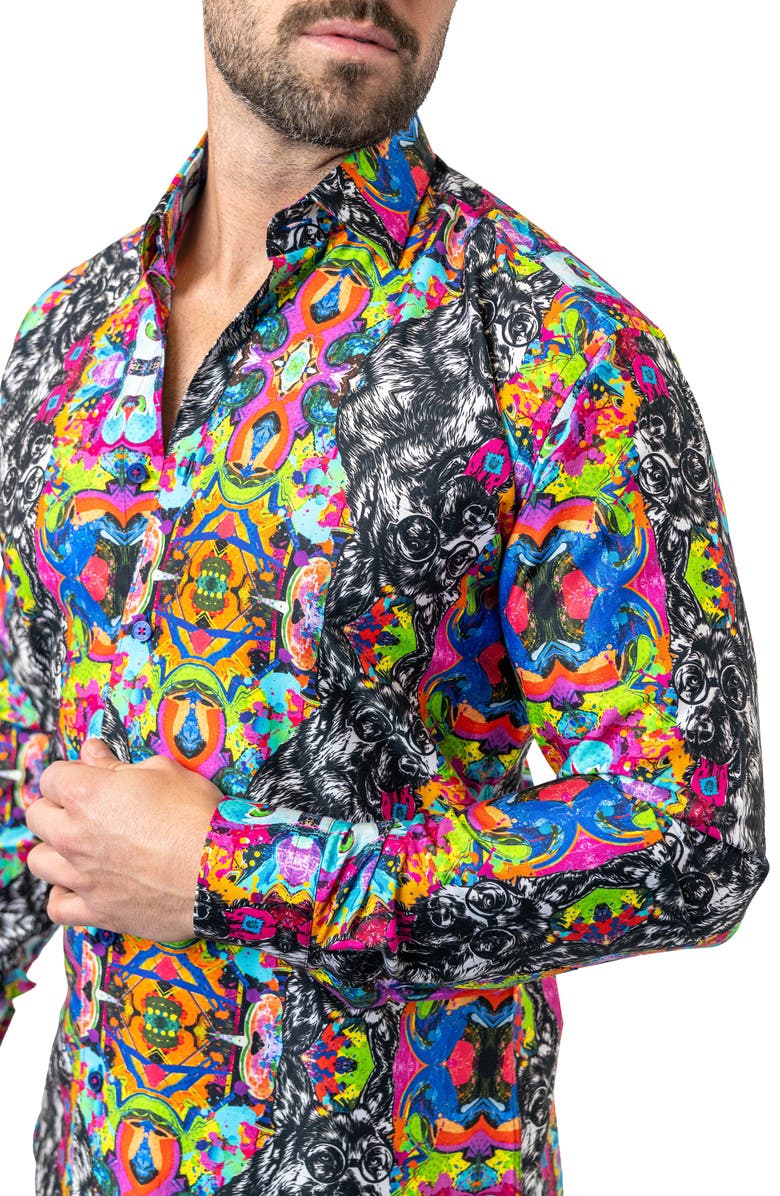 Maceoo Fibonacci Adid Dog Contemporary Fit Button-Up Shirt, Alternate, color, Black/ Blue/ Pink Multi
